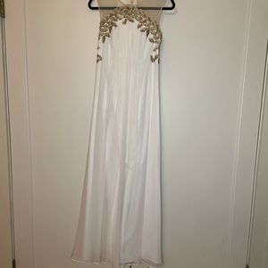 White and Gold High Neck Flowy Gown